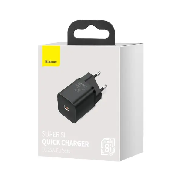 МЕРЕЖЕВИЙ ЗАРЯДНИЙ ПРИСТРІЙ BASEUS SUPER SI QUICK CHARGER 1C 25W EU, ЧОРНИЙ CCSP020101