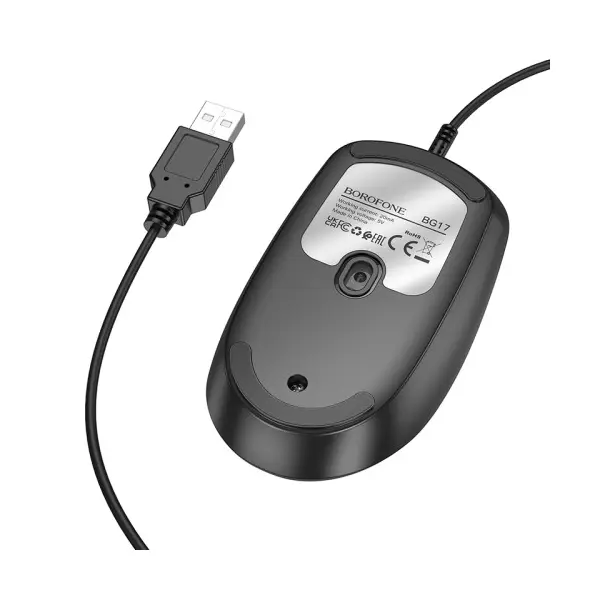 КОМПЮТЕРНА МИШКА ДРОТОВА BOROFONE BG17 MORNING BUSINESS WIRED MOUSE, ЧОРНИЙ