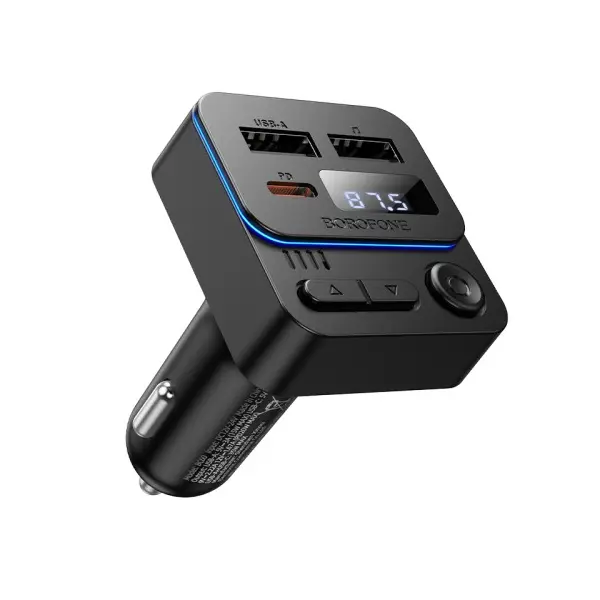 АВТОМОБІЛЬНИЙ ЗАРЯДНИЙ ПРИСТРІЙ МОДУЛЯТОР BOROFONE BC60 HERO (USB-A, TYPE-C) 5V, 3A, 35W, ЧОРНИЙ