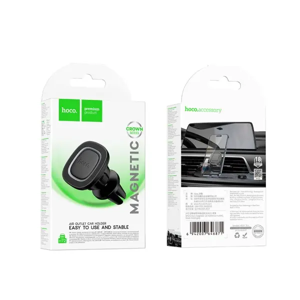 MR4_145283 Автотримач hoco h72 crown magnetic car holder (air outlet), чорний metal, сірий 