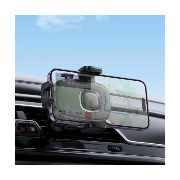 АВТОТРИМАЧ HOCO H75 CROWN ONE-BUTTON CAR HOLDER (AIR OUTLET), ЧОРНИЙ METAL, СІРИЙ