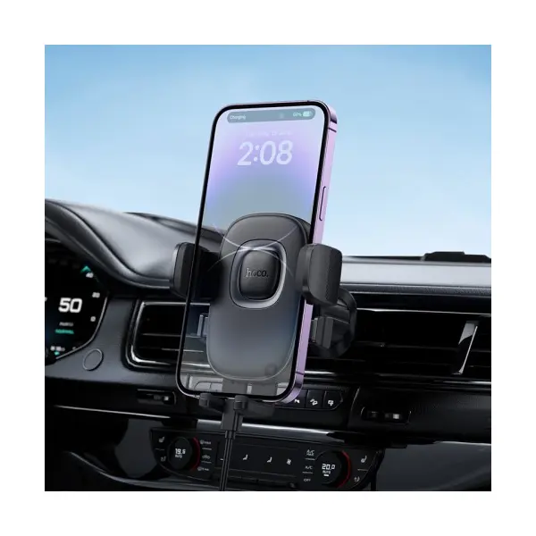 АВТОТРИМАЧ HOCO H75 CROWN ONE-BUTTON CAR HOLDER (AIR OUTLET), ЧОРНИЙ METAL, СІРИЙ