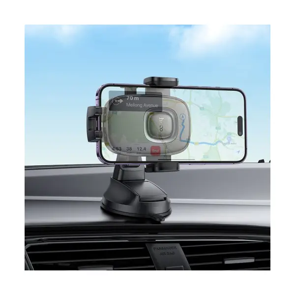 MR4_145286 Автотримач hoco h76 crown one-button car holder (center console), чорний metal, сірий 