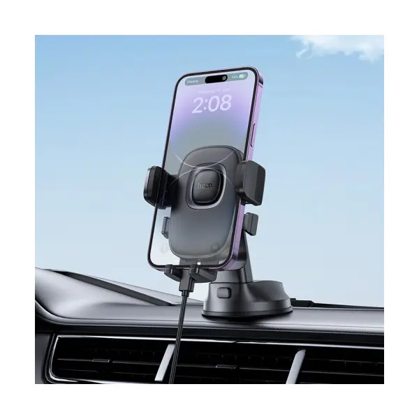 АВТОТРИМАЧ HOCO H76 CROWN ONE-BUTTON CAR HOLDER (CENTER CONSOLE), ЧОРНИЙ METAL, СІРИЙ