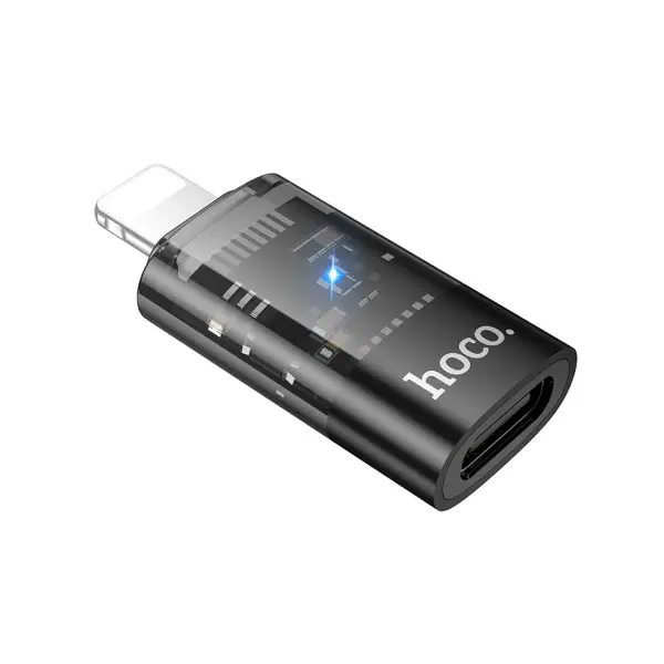 ПЕРЕХІДНИК HOCO UA36A IP MALE TO C FEMALE OTG TRANSPARENT ADAPTER, ЧОРНИЙ