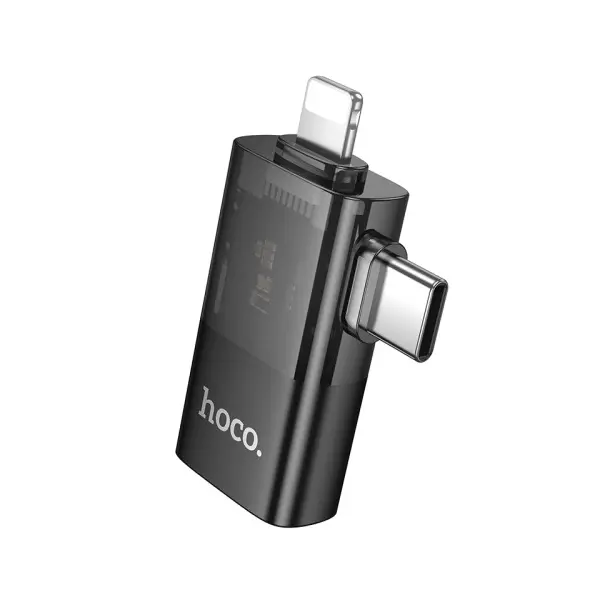 ПЕРЕХІДНИК HOCO UA36E IP MALE, C MALE TO USB FEMALE OTG 2IN1 TRANSPARENT ADAPTER, ЧОРНИЙ