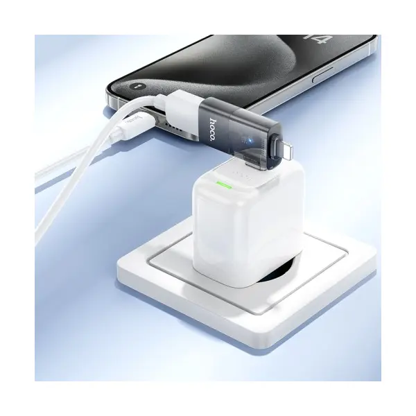 ПЕРЕХІДНИК HOCO UA36E IP MALE, C MALE TO USB FEMALE OTG 2IN1 TRANSPARENT ADAPTER, ЧОРНИЙ