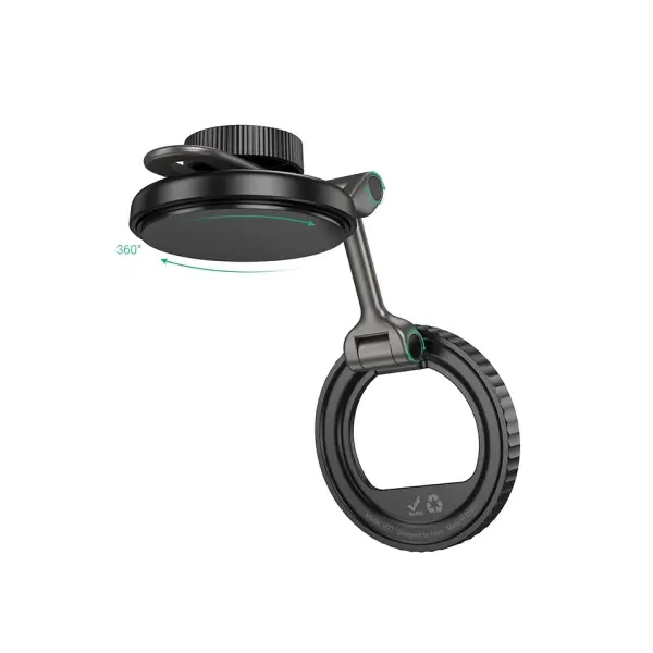 АВТОТРИМАЧ HOCO H77 VIEW FOLDING MAGNETIC RING CAR HOLDER (CENTER CONSOLE), ЧОРНИЙ METAL, СІРИЙ