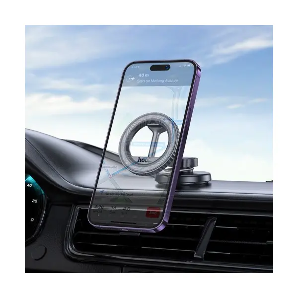 АВТОТРИМАЧ HOCO H77 VIEW FOLDING MAGNETIC RING CAR HOLDER (CENTER CONSOLE), ЧОРНИЙ METAL, СІРИЙ