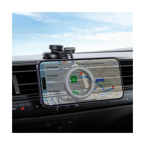 АВТОТРИМАЧ HOCO H77 VIEW FOLDING MAGNETIC RING CAR HOLDER (CENTER CONSOLE), ЧОРНИЙ METAL, СІРИЙ