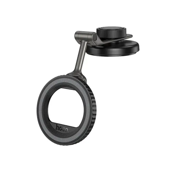 MR4_145095 Автотримач hoco h77 view folding magnetic ring car holder (center console), чорний metal, сірий 