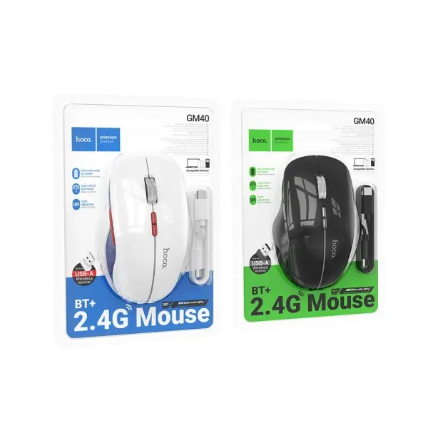 КОМПЮТЕРНА МИШКА HOCO GM40 DIXON RGB DUAL-MODE WIRELESS MOUSE (RECHARGEABLE VERSION) SPACE, БІЛИЙ