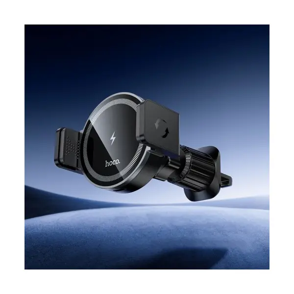 БЕЗДРОТОВИЙ АВТОМОБІЛЬНИЙ ЗАРЯДНИЙ ПРИСТРІЙ HOCO HW35 POWER ELECTRIC MAGNETIC WLS FAST CHARGING CAR HOLDER (AIR OUTLET), ЧОРНИЙ