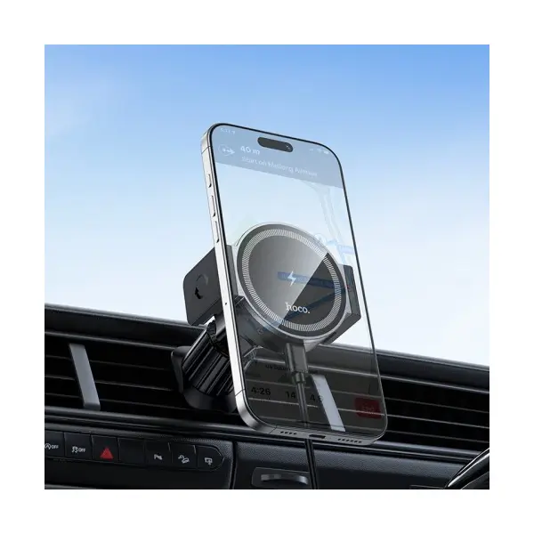 БЕЗДРОТОВИЙ АВТОМОБІЛЬНИЙ ЗАРЯДНИЙ ПРИСТРІЙ HOCO HW35 POWER ELECTRIC MAGNETIC WLS FAST CHARGING CAR HOLDER (AIR OUTLET), ЧОРНИЙ