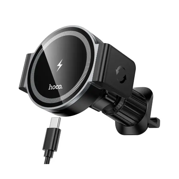 БЕЗДРОТОВИЙ АВТОМОБІЛЬНИЙ ЗАРЯДНИЙ ПРИСТРІЙ HOCO HW35 POWER ELECTRIC MAGNETIC WLS FAST CHARGING CAR HOLDER (AIR OUTLET), ЧОРНИЙ