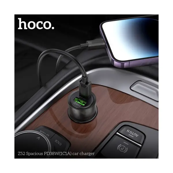 MR4_145268 Автомобільний зарядний пристрій hoco z52 spacious pd38w (1c1a) car charger, чорний 