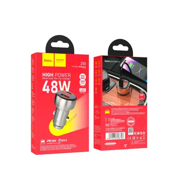 MR4_145268 Автомобільний зарядний пристрій hoco z52 spacious pd38w (1c1a) car charger, чорний 