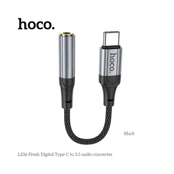 АДАПТЕР АУДІО HOCO LS36 FRESH DIGITAL TYPE-C TO 3.5 AUDIO CONVERTER 0.12M, ЧОРНИЙ