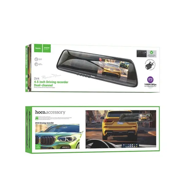 MR4_145050 Відеореєстратор hoco dv4 4.5 rearview mirror driving recorder (dual-channel) iron, сірий HOCO