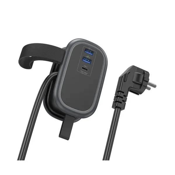 МЕРЕЖЕВИЙ ПОДОВЖУВАЧ HOCO NS6 SHARP 1 POSITION (1C2A) DESKTOP SOCKET (EU, GER), ЧОРНИЙ
