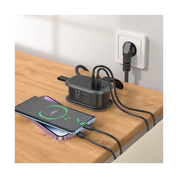 МЕРЕЖЕВИЙ ПОДОВЖУВАЧ HOCO NS6 SHARP 1 POSITION (1C2A) DESKTOP SOCKET (EU, GER), ЧОРНИЙ
