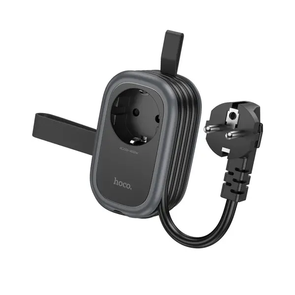 МЕРЕЖЕВИЙ ПОДОВЖУВАЧ HOCO NS6 SHARP 1 POSITION (1C2A) DESKTOP SOCKET (EU, GER), ЧОРНИЙ