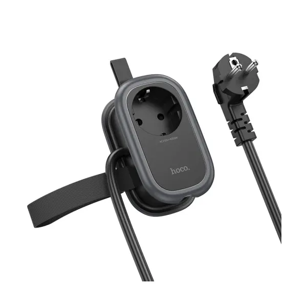 МЕРЕЖЕВИЙ ПОДОВЖУВАЧ HOCO NS6 SHARP 1 POSITION (1C2A) DESKTOP SOCKET (EU, GER), ЧОРНИЙ