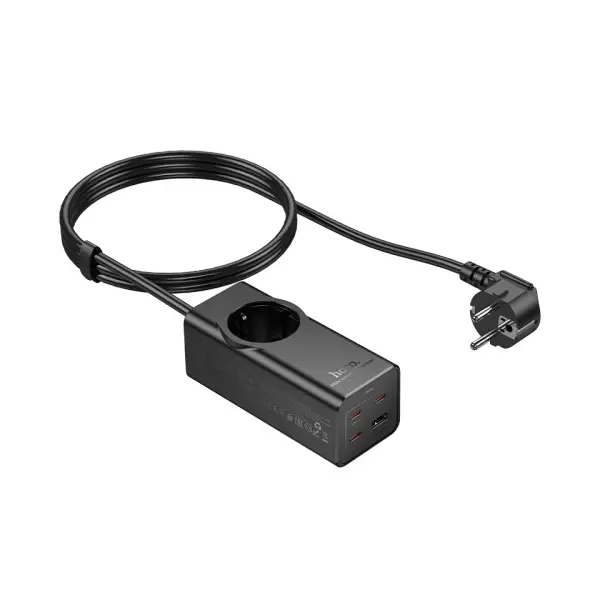 МЕРЕЖЕВИЙ ПОДОВЖУВАЧ HOCO NS9 WISDOM 1-POSITION (PD67W, 3C1A) DESKTOP SOCKET (EU, GER), ЧОРНИЙ