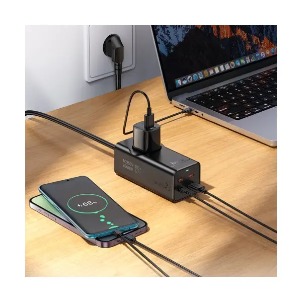 МЕРЕЖЕВИЙ ПОДОВЖУВАЧ HOCO NS9 WISDOM 1-POSITION (PD67W, 3C1A) DESKTOP SOCKET (EU, GER), ЧОРНИЙ