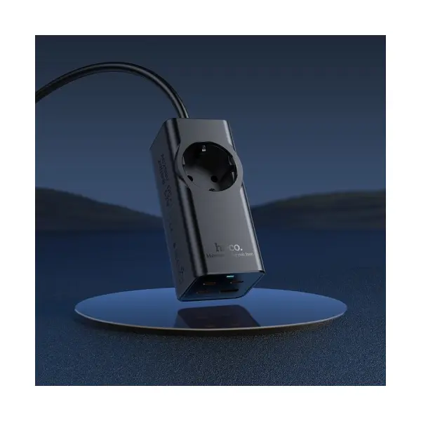 МЕРЕЖЕВИЙ ПОДОВЖУВАЧ HOCO NS9 WISDOM 1-POSITION (PD67W, 3C1A) DESKTOP SOCKET (EU, GER), ЧОРНИЙ