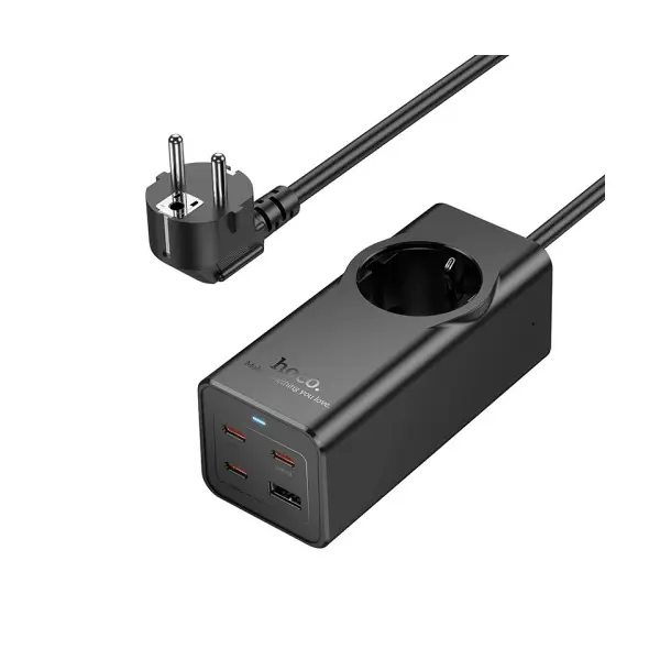 МЕРЕЖЕВИЙ ПОДОВЖУВАЧ HOCO NS9 WISDOM 1-POSITION (PD67W, 3C1A) DESKTOP SOCKET (EU, GER), ЧОРНИЙ