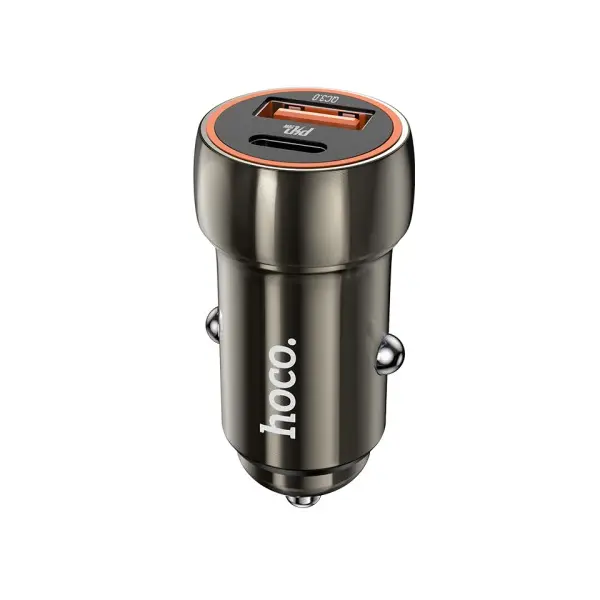 АВТОМОБІЛЬНИЙ ЗАРЯДНИЙ ПРИСТРІЙ HOCO Z46A СИНІЙ WHALE 1PDOUT, 1USB, QC, PD20W, 3A METAL, СІРИЙ