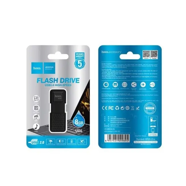 ФЛЕШ-НАКОПИЧУВАЧ USB HOCO UD6 INTELLIGENT U DISK 8GB MATTE, ЧОРНИЙ