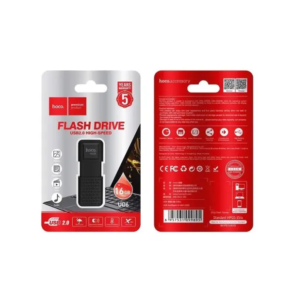 ФЛЕШ-НАКОПИЧУВАЧ USB HOCO UD6 INTELLIGENT U DISK 16GB MATTE, ЧОРНИЙ