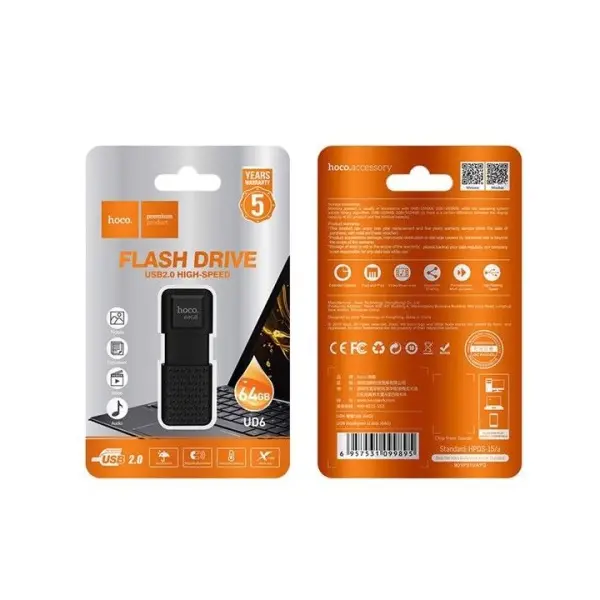 ФЛЕШ-НАКОПИЧУВАЧ USB HOCO UD6 INTELLIGENT U DISK 64GB MATTE, ЧОРНИЙ