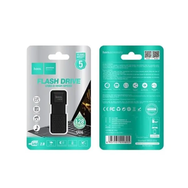 ФЛЕШ-НАКОПИЧУВАЧ USB HOCO UD6 INTELLIGENT U DISK 128GB MATTE, ЧОРНИЙ