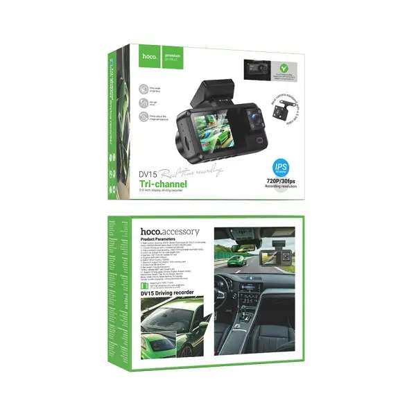 ВІДЕОРЕЄСТРАТОР HOCO DV15 2 DISPLAY DRIVING RECORDER (720P), ЧОРНИЙ