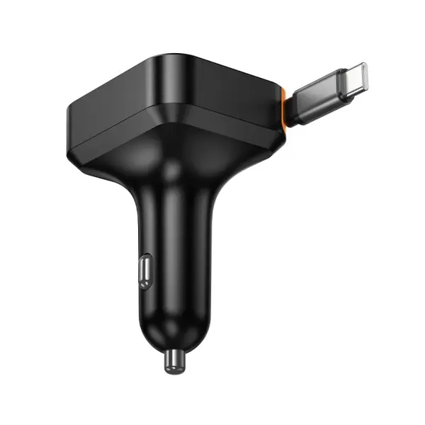 АВТОМОБІЛЬНИЙ ЗАРЯДНИЙ ПРИСТРІЙ HOCO NZ18 GUARDIAN PD65W (2C1A) CAR CHARGER WITH RETRACTABLE CABLE, ЧОРНИЙ