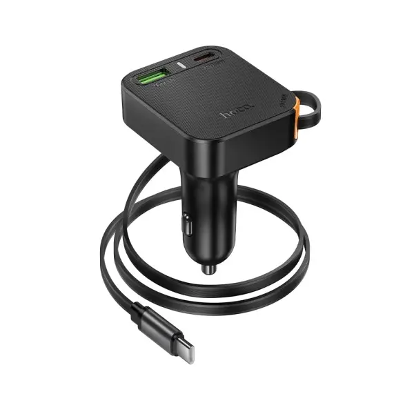 MR4_145621 Автомобільний зарядний пристрій hoco nz18 guardian pd65w (2c1a) car charger with retractable cable, чорний 