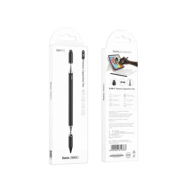 СТІЛУС HOCO GM111 COOL DYNAMIC SERIES 3IN1 PASSIVE UNIVERSAL CAPACITIVE PEN, ЧОРНИЙ