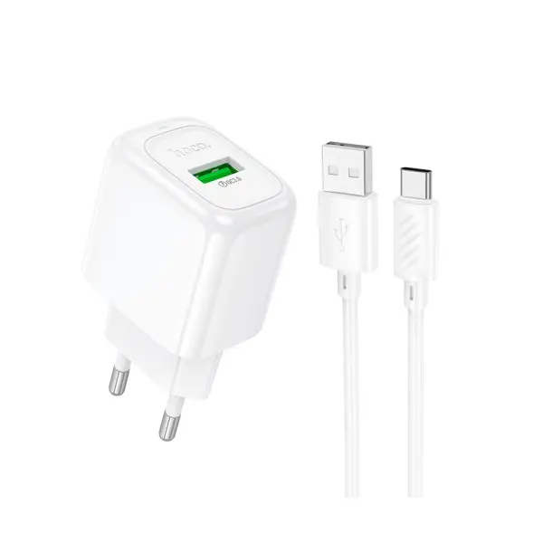 МЕРЕЖЕВИЙ ЗАРЯДНИЙ ПРИСТРІЙ HOCO CS52A SURPLUS SINGLE-PORT QC3.0 CHARGER SET (TYPE-C), БІЛИЙ