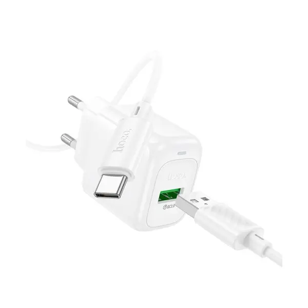 МЕРЕЖЕВИЙ ЗАРЯДНИЙ ПРИСТРІЙ HOCO CS52A SURPLUS SINGLE-PORT QC3.0 CHARGER SET (TYPE-C), БІЛИЙ