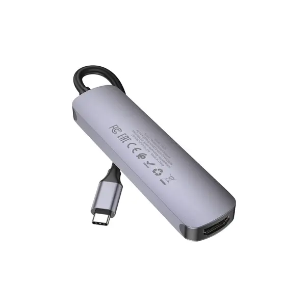 ХАБ HUB TYPE-C (PD) HUB HOCO HB28 TYPE-C MULTI-FUNCTION CONVERTER (HDTV+USB3.0+USB2.0+SD+TF+PD) METAL, СІРИЙ