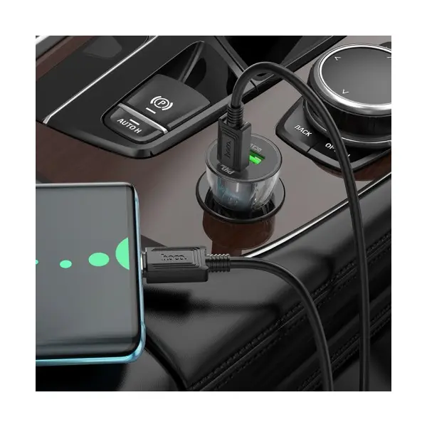 MR4_145601 Автомобільний зарядний пристрій hoco z47a transparent discovery edition 1pdout, 1usb, qc, pd30w, 3a, чорний HOCO
