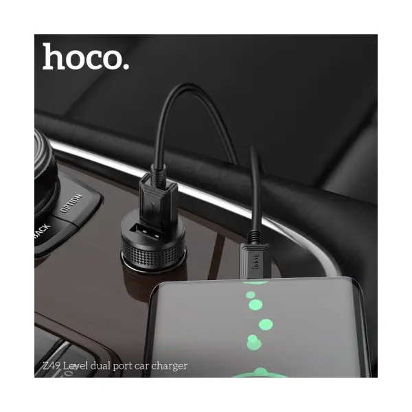 MR4_145603 Автомобільний зарядний пристрій hoco z49 level dual port car charger, чорний 
