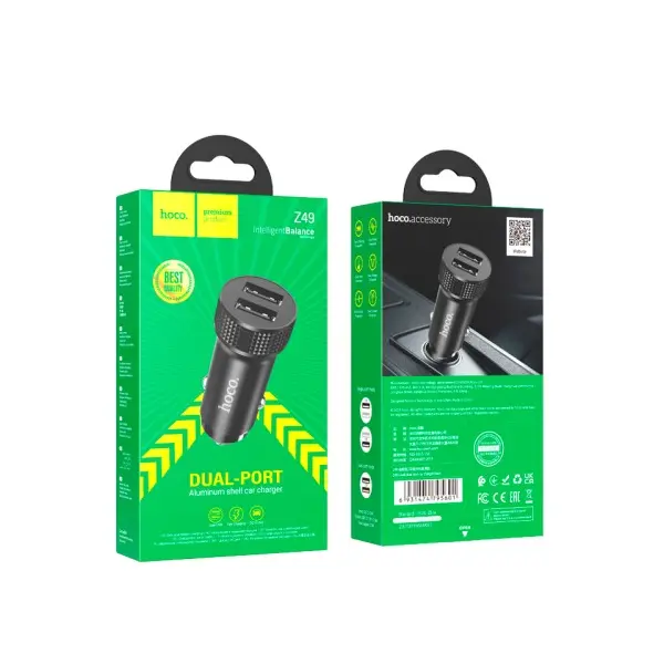 MR4_145603 Автомобільний зарядний пристрій hoco z49 level dual port car charger, чорний 