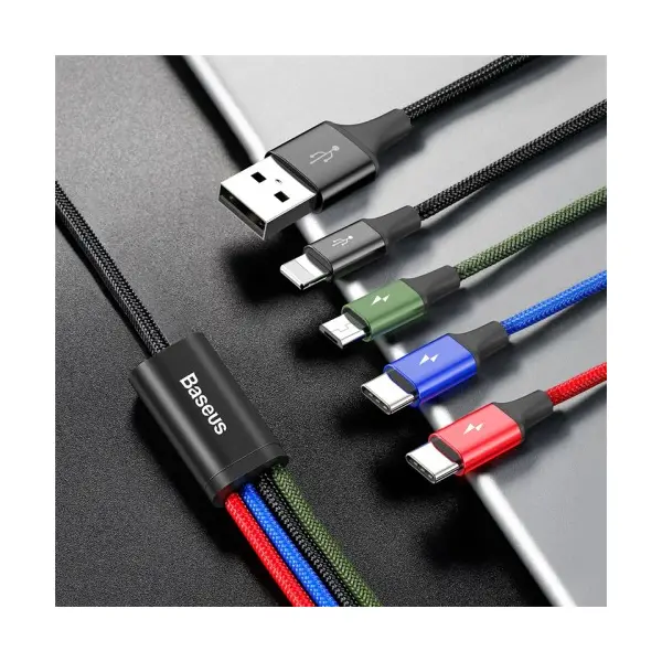 КАБЕЛЬ BASEUS FAST 4IN1 CABLE ДЛЯ LIGHTNING+TYPE-C (2)+MICRO 3.5A 1.2M, ЧОРНИЙ CA1T4-B01