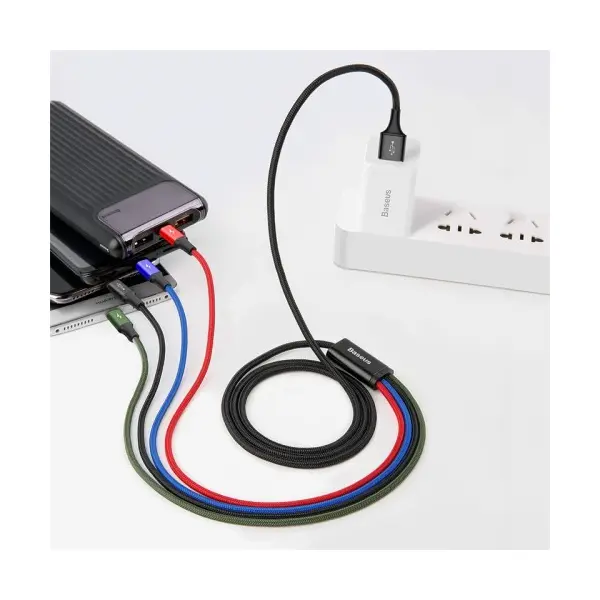 КАБЕЛЬ BASEUS FAST 4IN1 CABLE ДЛЯ LIGHTNING+TYPE-C (2)+MICRO 3.5A 1.2M, ЧОРНИЙ CA1T4-B01