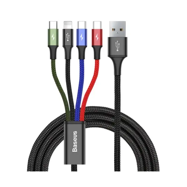 КАБЕЛЬ BASEUS FAST 4IN1 CABLE ДЛЯ LIGHTNING+TYPE-C (2)+MICRO 3.5A 1.2M, ЧОРНИЙ CA1T4-B01