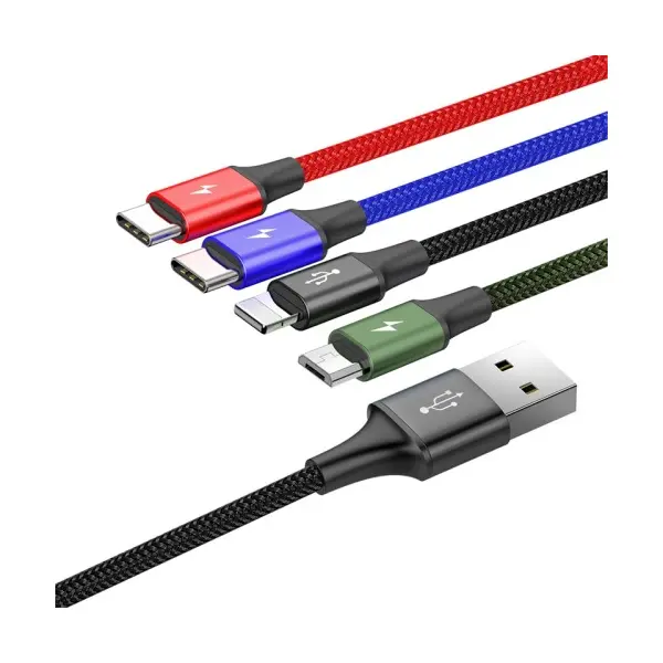 КАБЕЛЬ BASEUS FAST 4IN1 CABLE ДЛЯ LIGHTNING+TYPE-C (2)+MICRO 3.5A 1.2M, ЧОРНИЙ CA1T4-B01